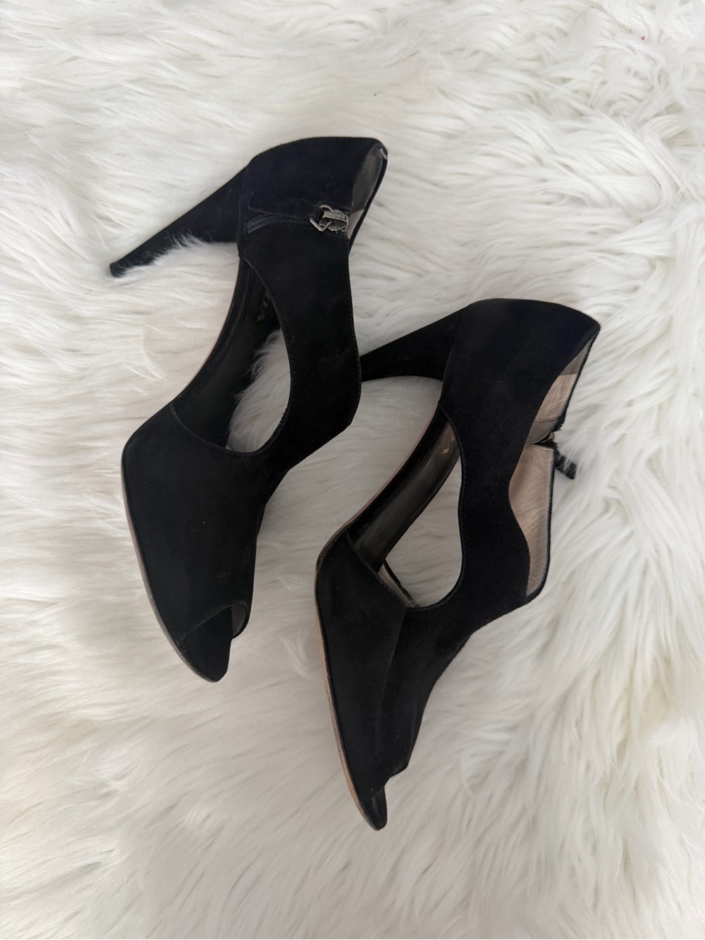 Prada Black Suede Peep-Toe Heels